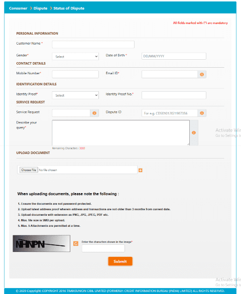 rectify cibil-online dispute creation