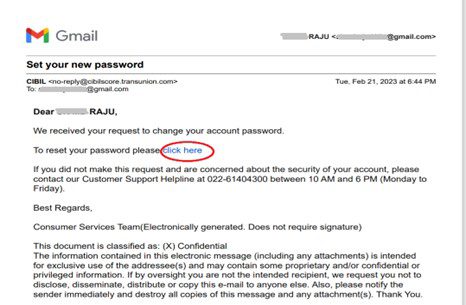Picture9 Response email from TransUnion CIBIL with reset password option