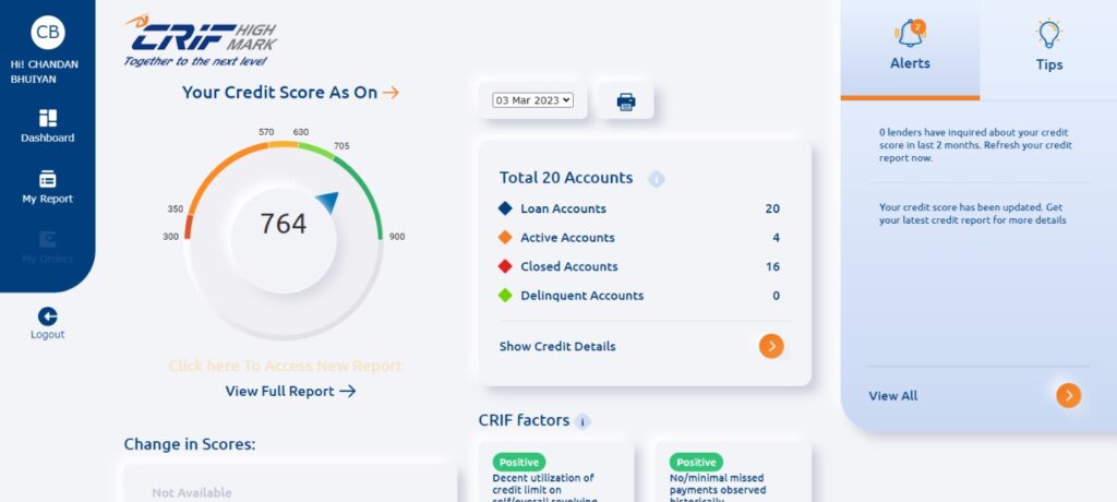 free crif highmark credit report dashboard