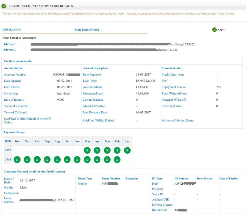 Credit Account Information details in Experian credit report 2