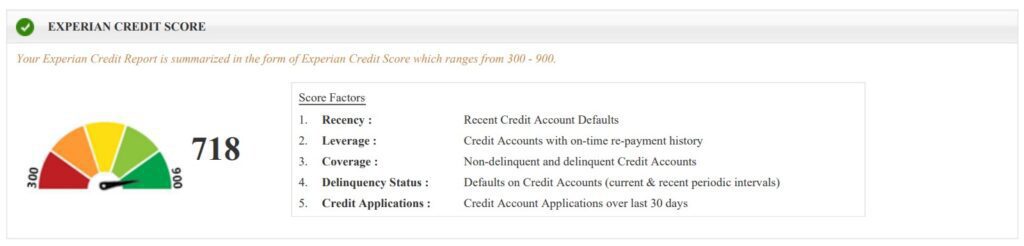 Credit score section in Experian credit report