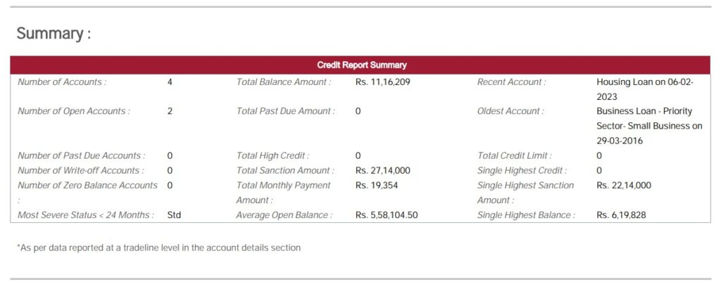 6. Equifax credit report account summary