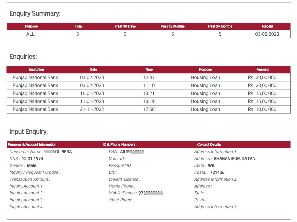 8. Equifax credit report enquiries summary