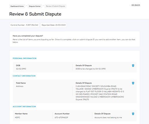 16. TransUnion CIBIL review submit dispute 1