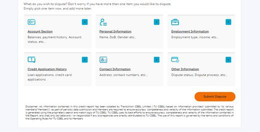 17. TransUnion CIBIL review submit dispute 2
