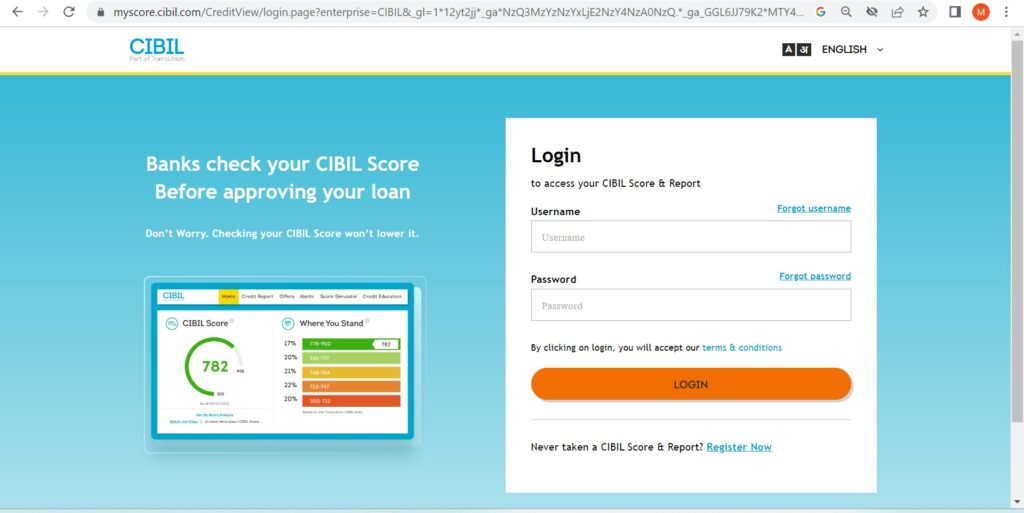 2. TransUnion CIBIL user login Page