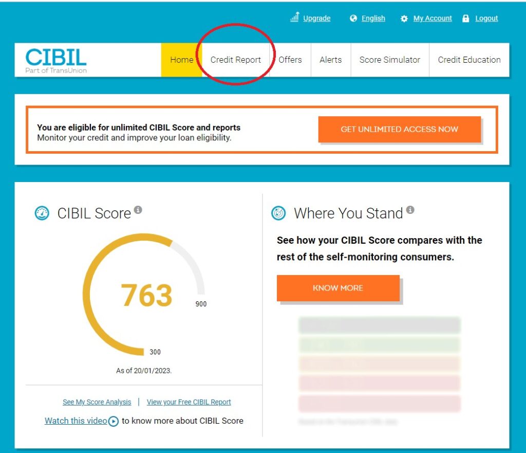 3. TransUnion CIBIL user dashboard