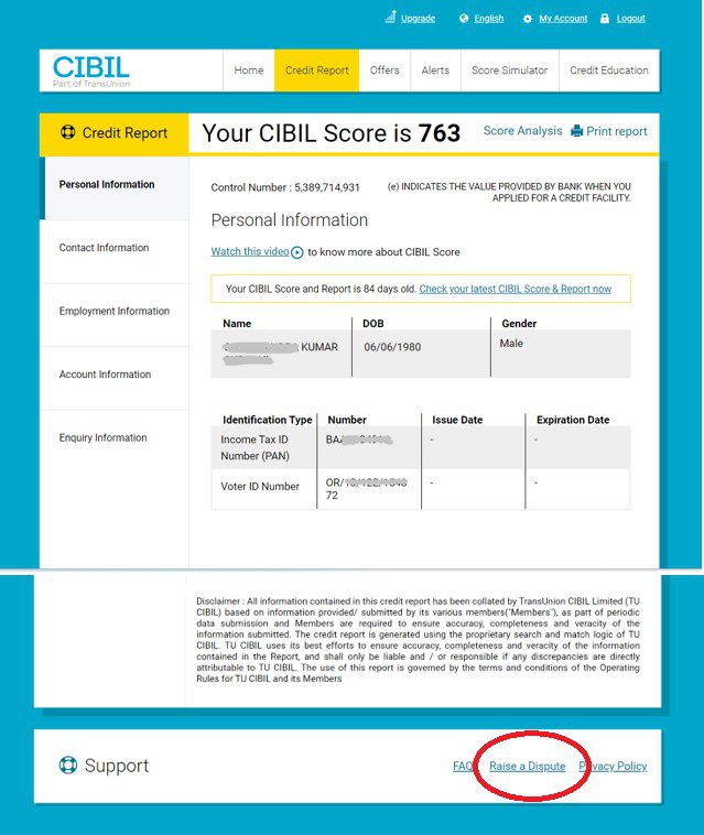 4. TransUnion CIBIL user credit report section