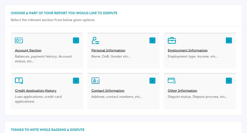 6. TransUnion CIBIL raise a dispute in different sections