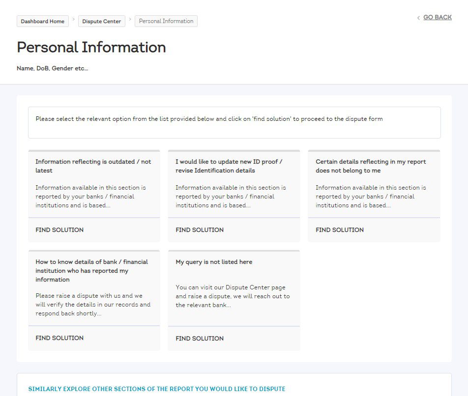 7. TransUnion CIBIL raise a dispute in personal information