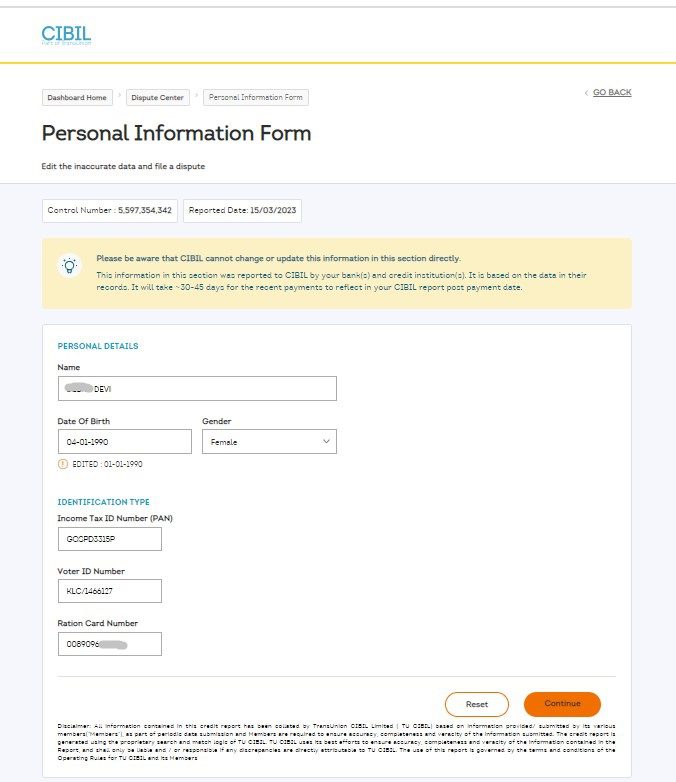 9. TransUnion CIBIL personal Information form