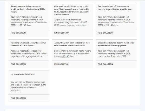 CIBIL DISPUTE SIDE select section Page