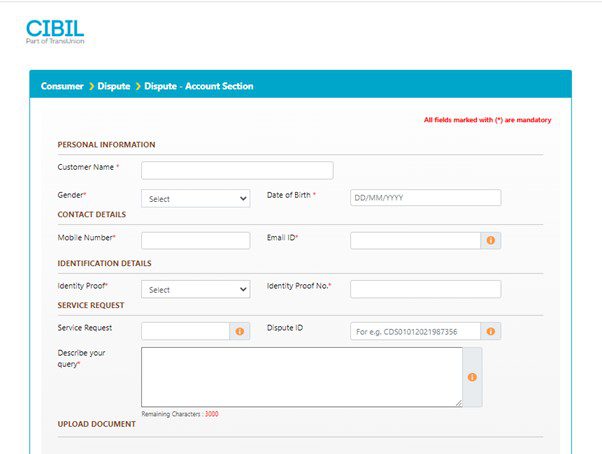 CIBIL written complaint from Page