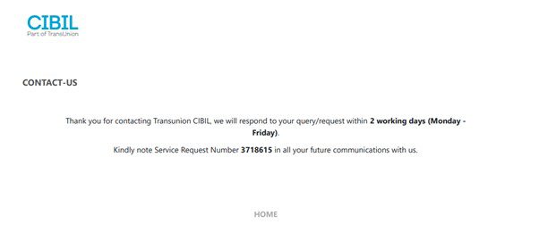 CIBIL written complaint sent service requist Page