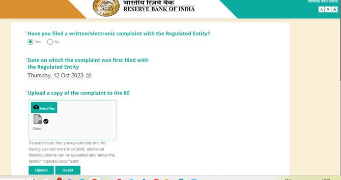 RBI Ombudsman complaint First dispute in CIBIL