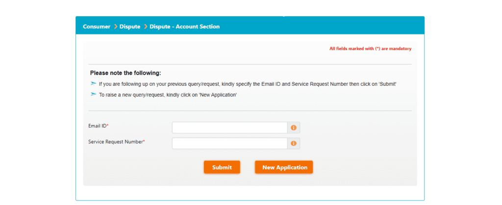 new application for cibil dispute