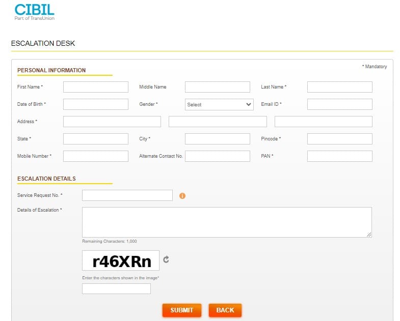 cibil online grievance form