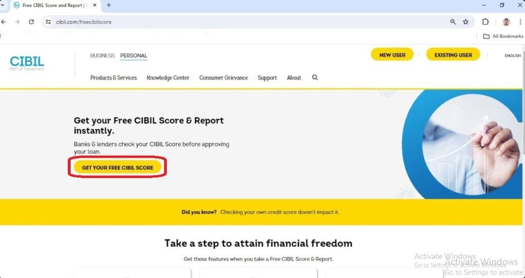 GET YOUR FREE CIBIL SCORE