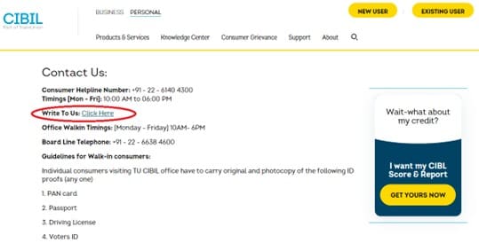  TransUnion CIBIL contact us page