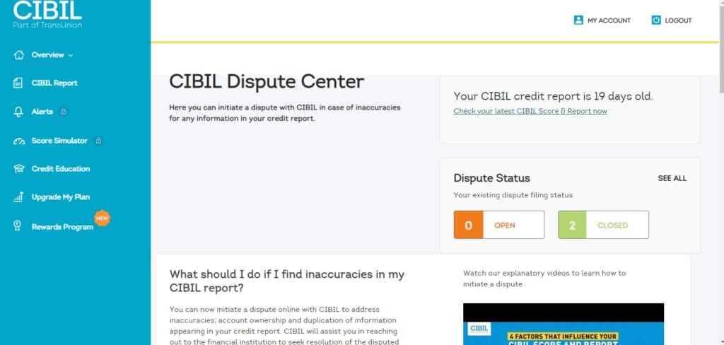 CIBIL online Dispute centre 1