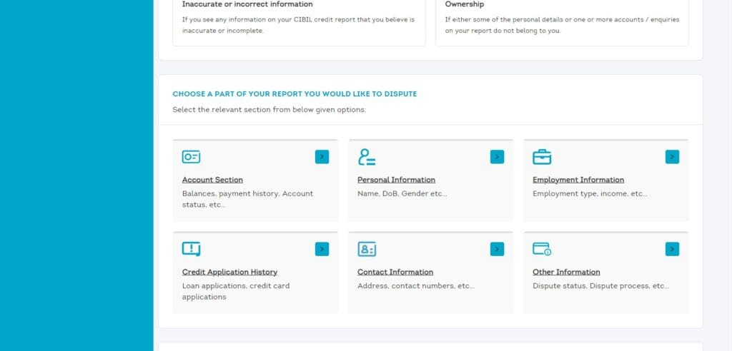 CIBIL online Dispute centre 2