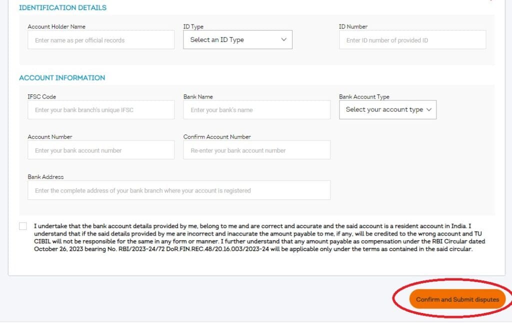 Mention your account information in CIBIL dispute form 2